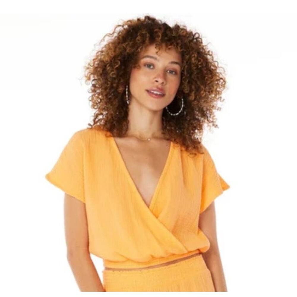 bobi Los Angeles Wrap Crop Top Kumquat Orange Gauze NWT Size S